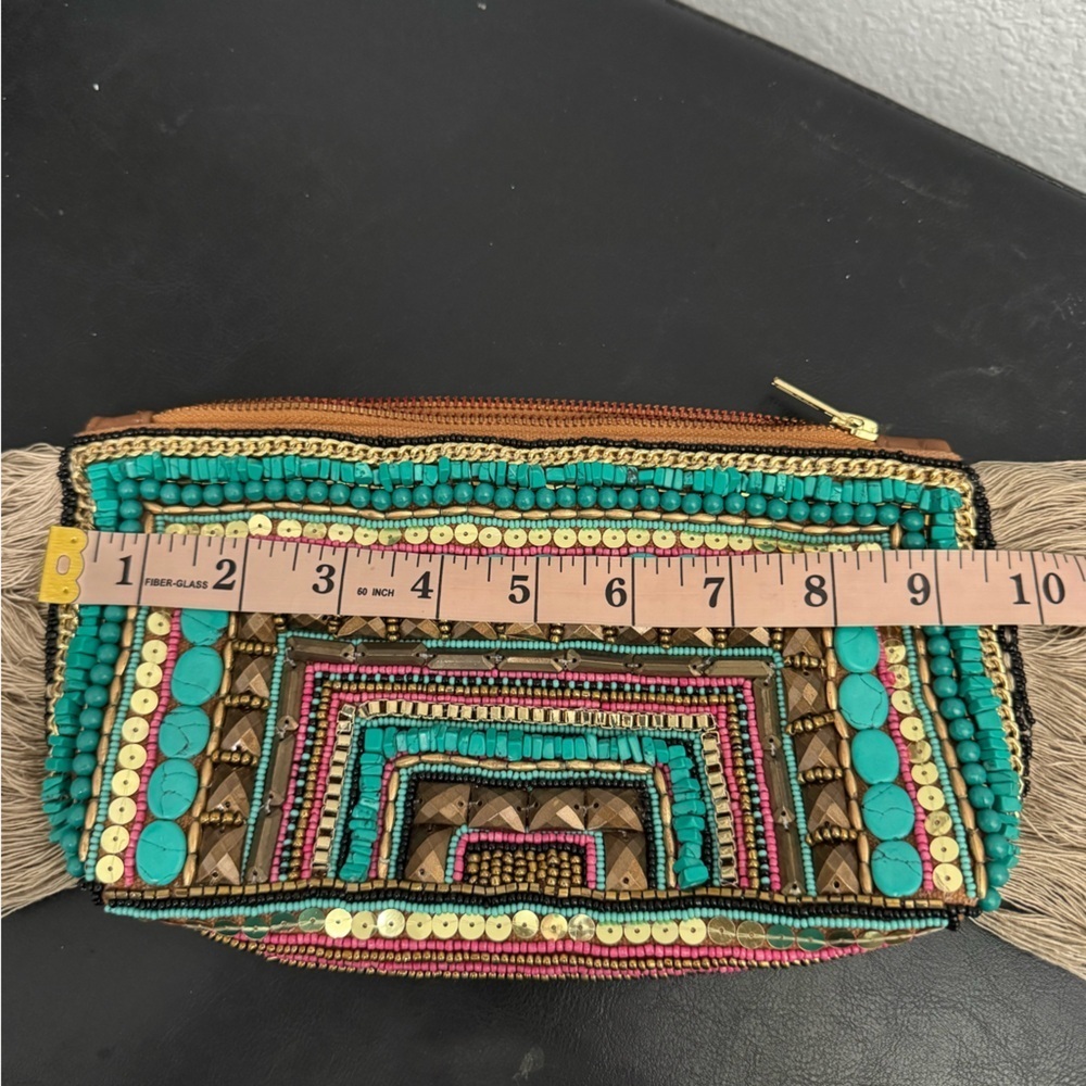 Shiraleah by Anthropologie Beaded Fringe Boho Sequins Glam Clutch- Size 10 x 6 - Picture 6 of 9